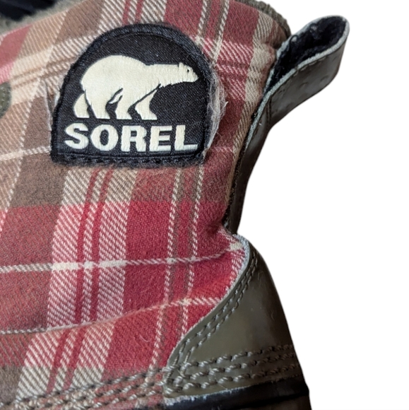 Sorel Green Red Plaid Tivoli Waterproof Sherpa Lined Boots Size 9 - Picture 8 of 9